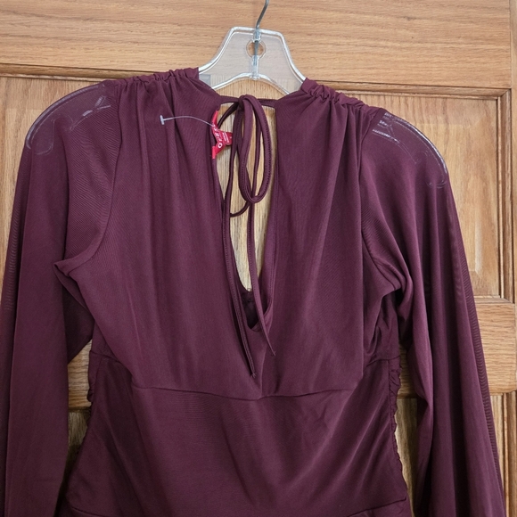 GUESS Womens Burgundy Thong Drape Long Sleeve Bodysuit Size Small - Picture 4 of 8